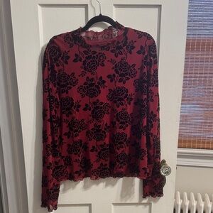 Modcloth Black Floral on Red Blouse